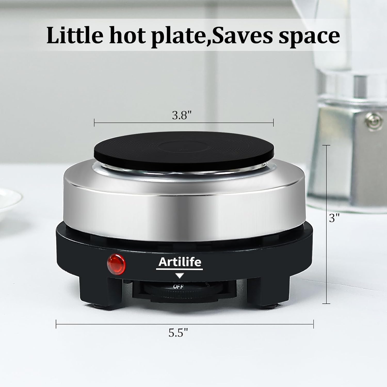 Artilife 500W Small Hot Plate Mini Hot Plate,Artilife 500w Small Electric Hot Plate,Mini Stove Portable Stove Kitchen Cooktop Electric Heater,Perfect Size for Moka Pot 110V