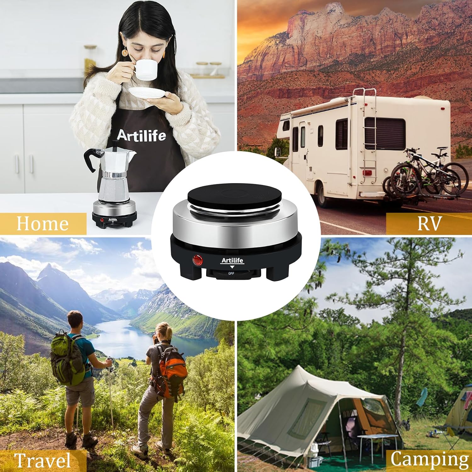Artilife 500W Small Hot Plate Mini Hot Plate,Artilife 500w Small Electric Hot Plate,Mini Stove Portable Stove Kitchen Cooktop Electric Heater,Perfect Size for Moka Pot 110V