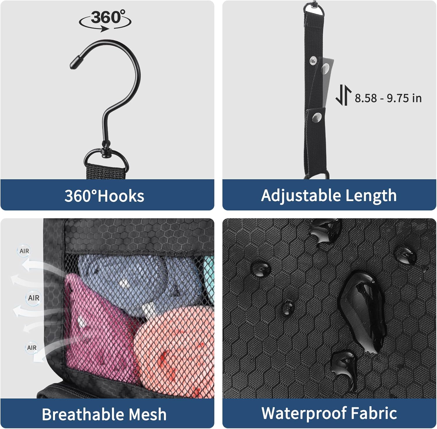 esouler Suitcase Organizer - Hanging Packing Cubes & Portable Travel Shelves for Carry-on (Black, Small)