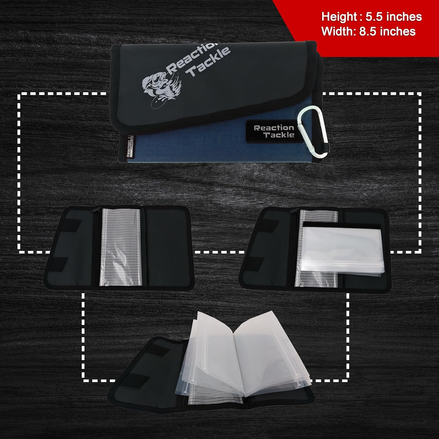 Reaction Tackle Fishing Tackle Organizer Case | Soft Bait Binder | Keep Soft Plastic Baits and Tackle Organized | Removable Storage Pockets