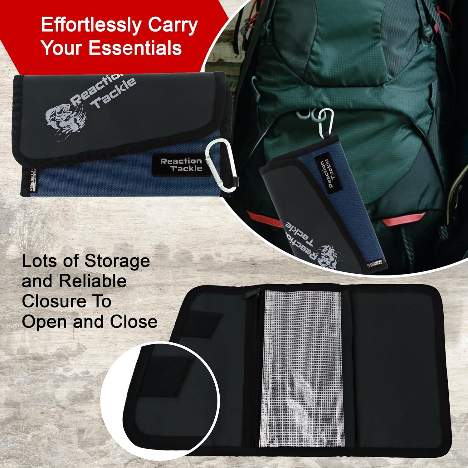 Reaction Tackle Fishing Tackle Organizer Case | Soft Bait Binder | Keep Soft Plastic Baits and Tackle Organized | Removable Storage Pockets