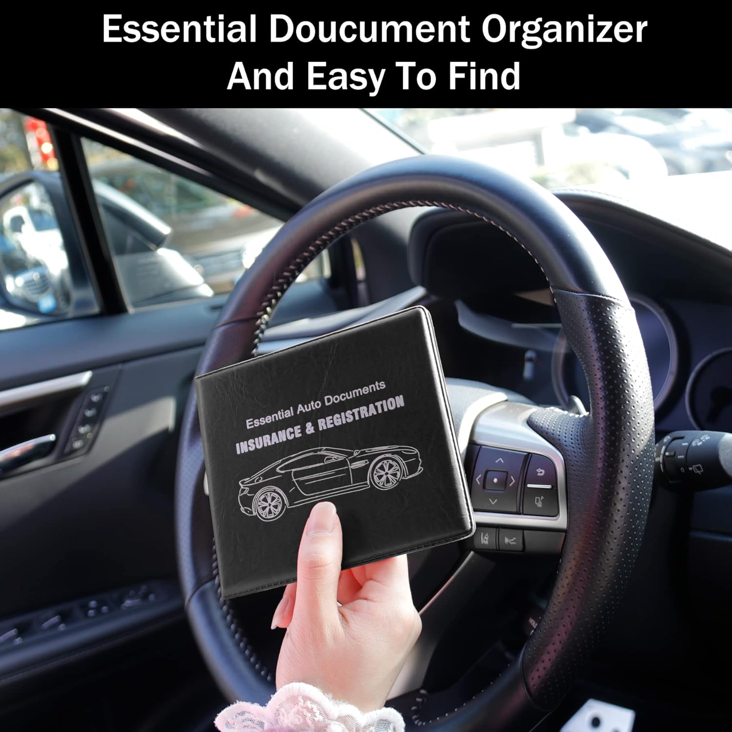 Car Registration and Insurance Card Holder, Vehicle Glove Box Car Organizer, Interior Car Accessories for Documents, Cards, License - 2 Pack
