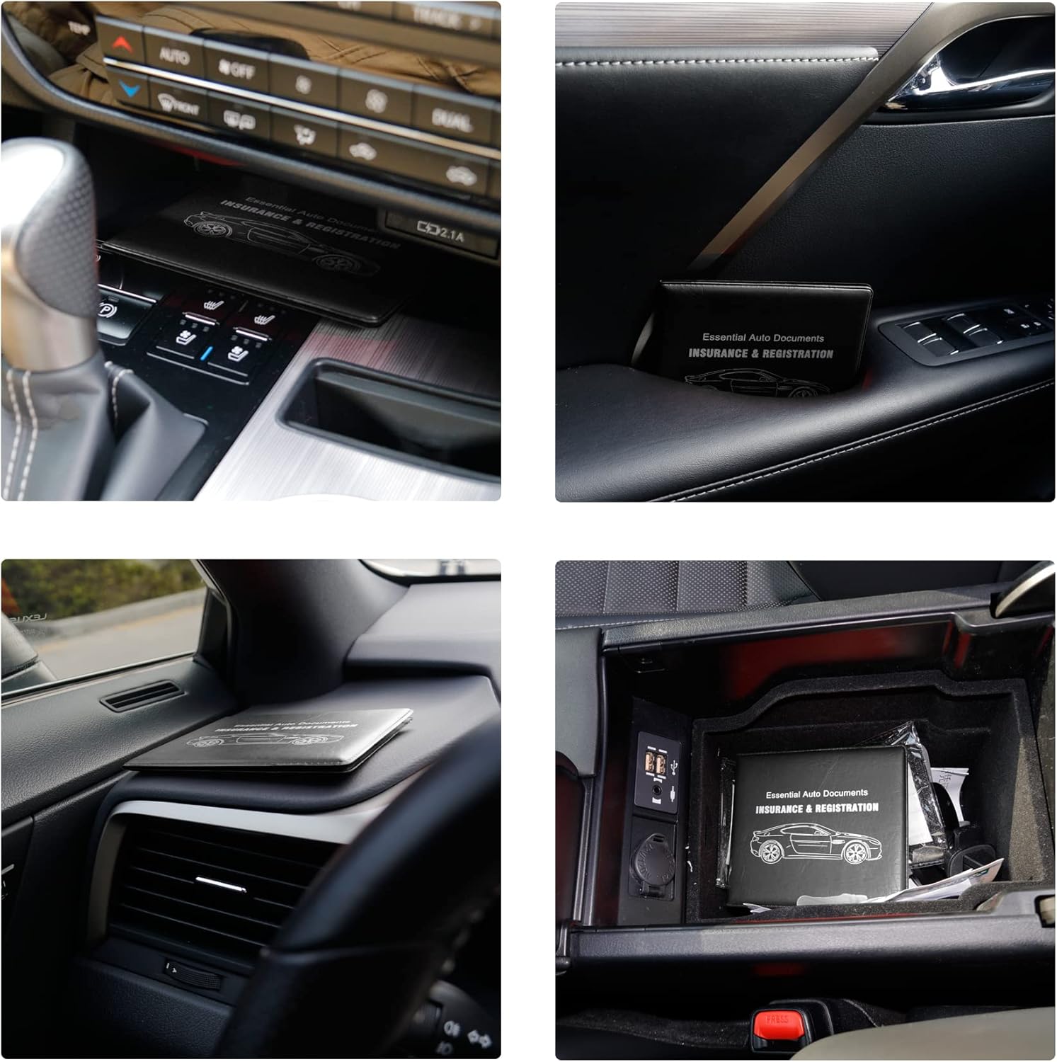 Car Registration and Insurance Card Holder, Vehicle Glove Box Car Organizer, Interior Car Accessories for Documents, Cards, License - 2 Pack